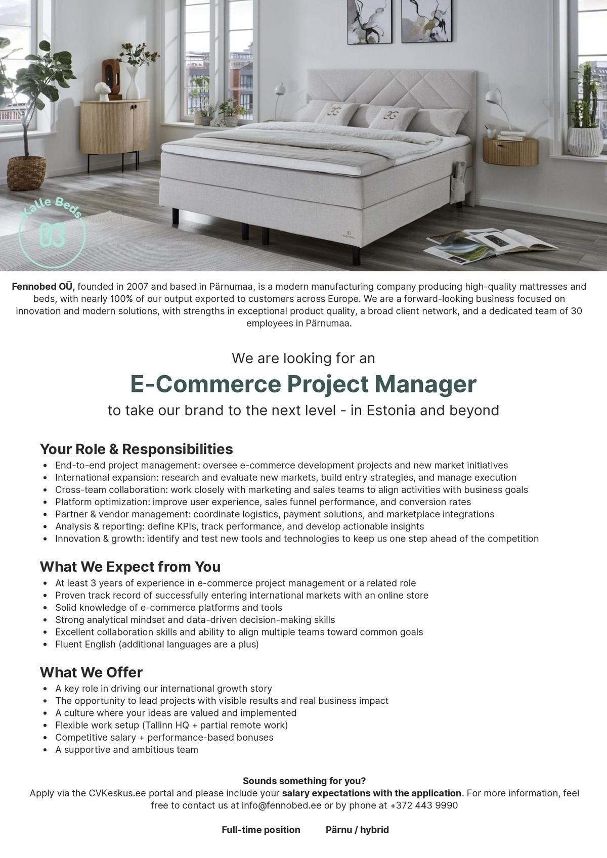 Fennobed OÜ E-Commerce Project Manager