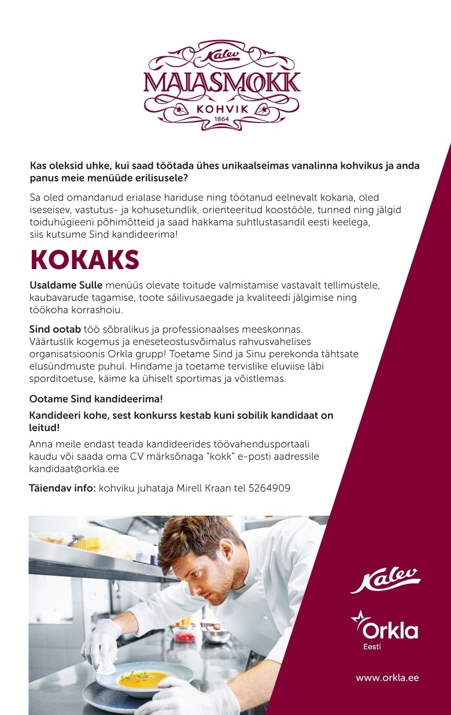 Orkla Eesti AS KOKK Maiasmoka kohvikusse