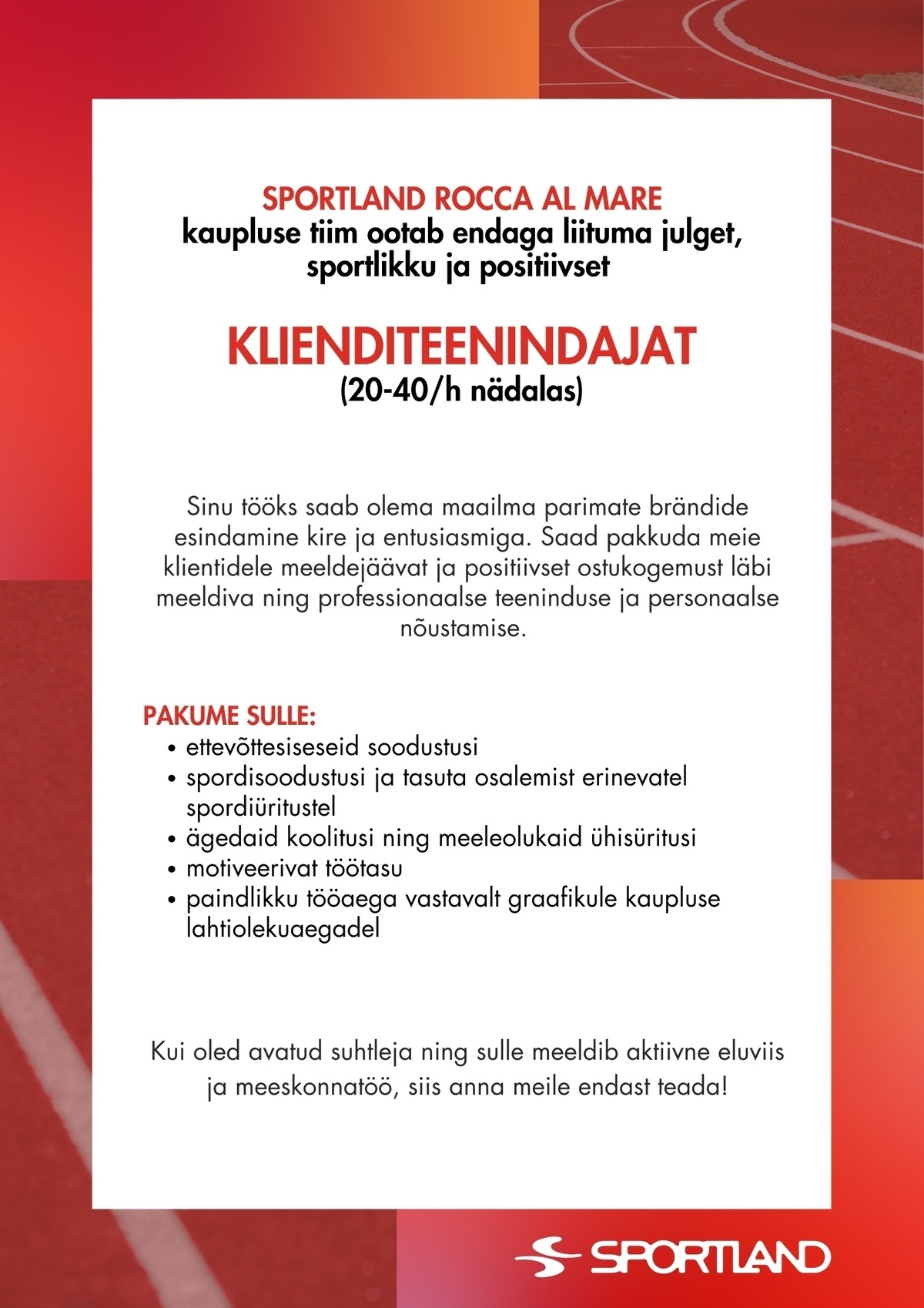 Sportland Eesti Sportland Rocca al Mare klienditeenindaja