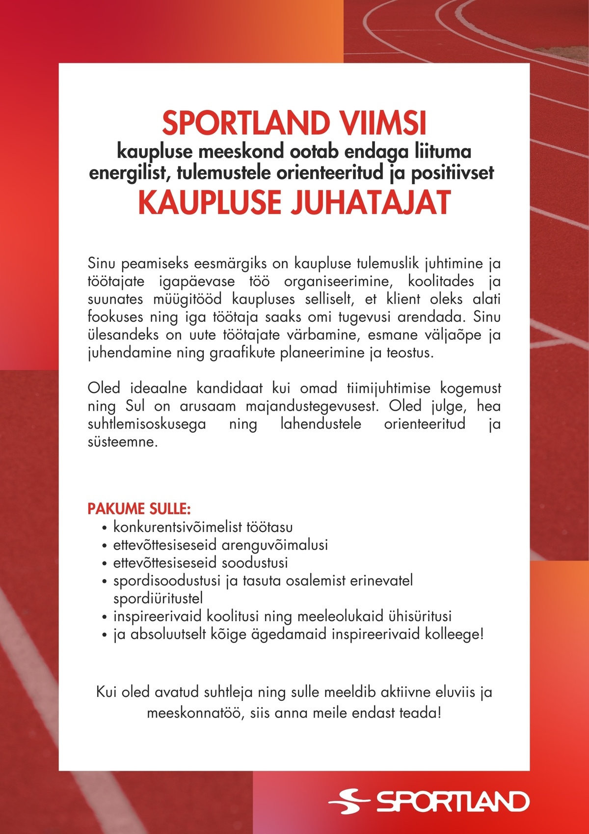 Sportland Eesti Sportland Viimsi juhataja