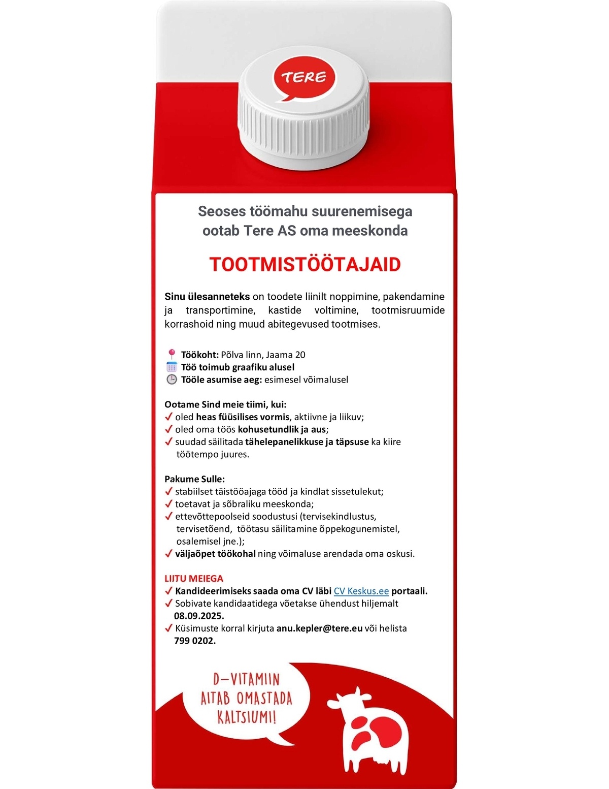 Tere AS Tootmistöötaja