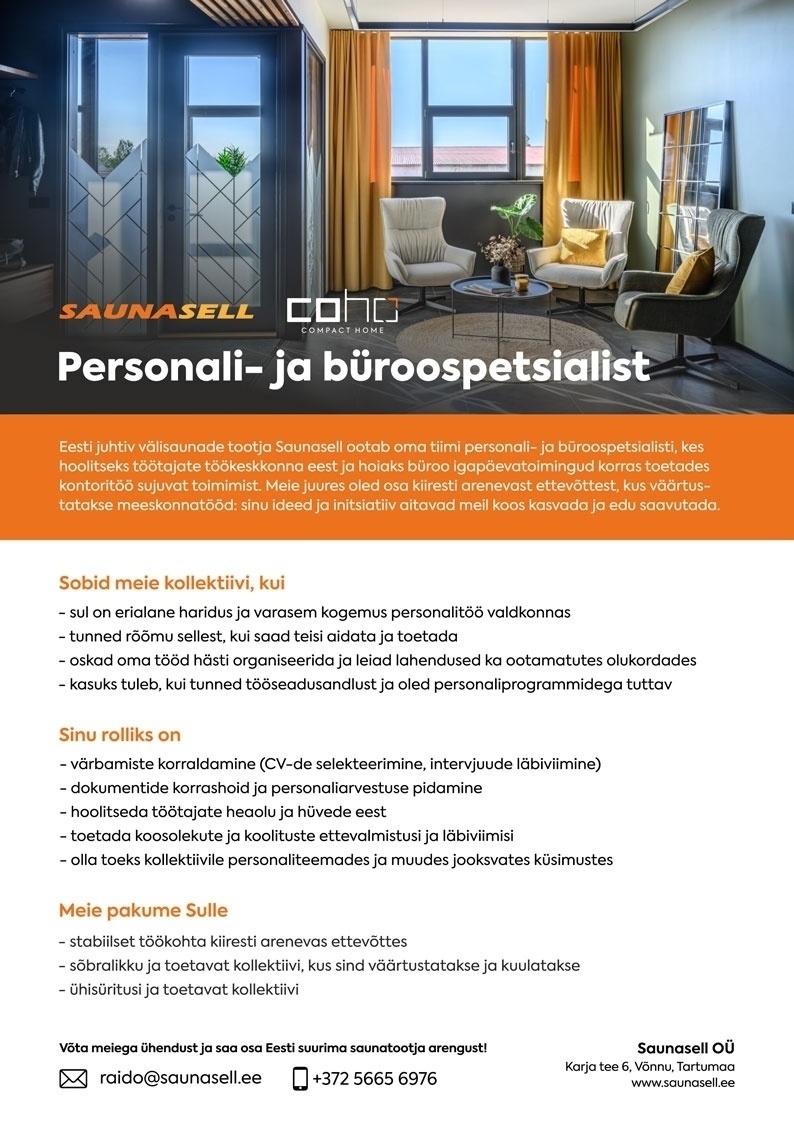 SAUNASELL OÜ Personalispetsialist