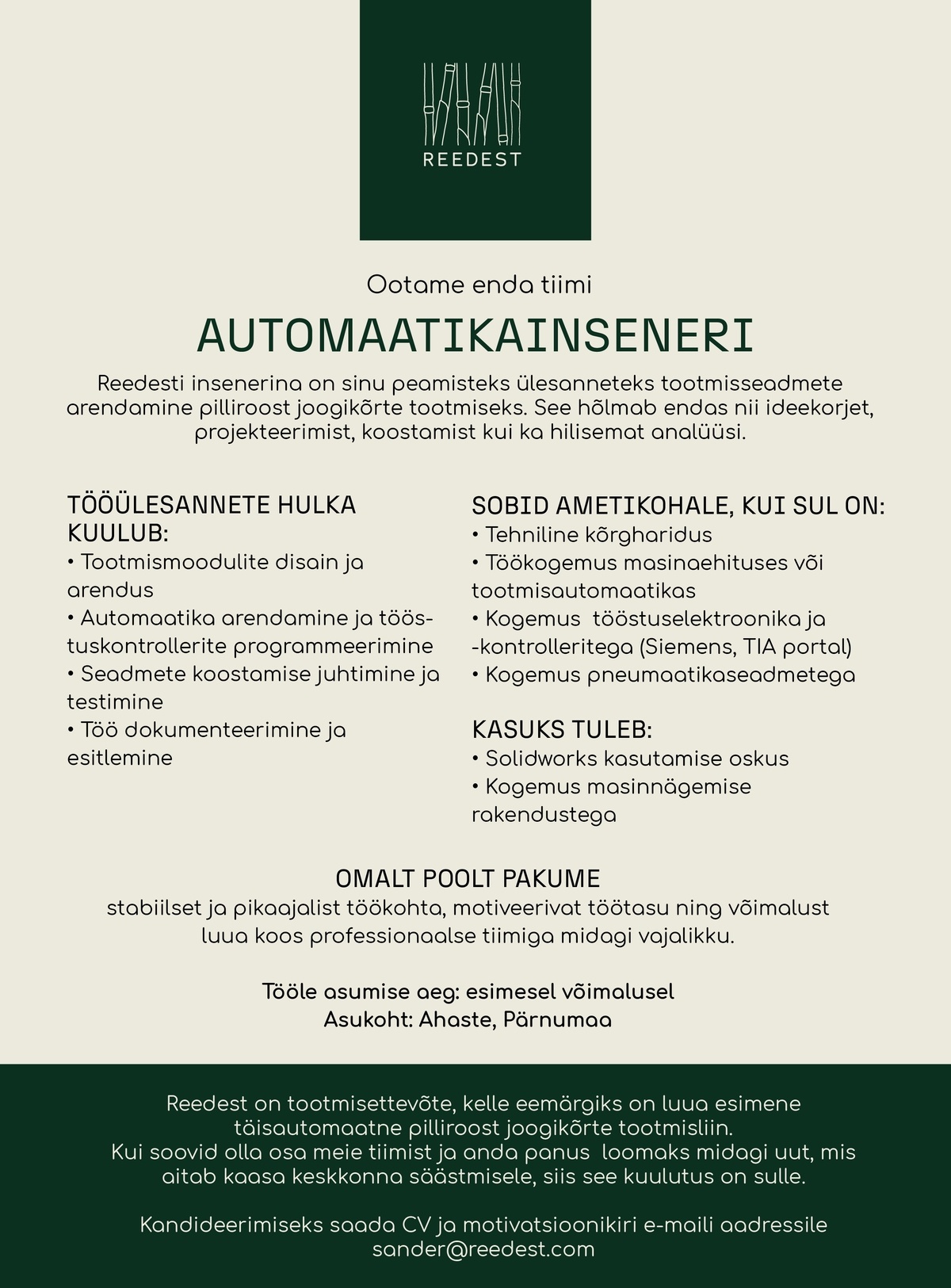 Reed Straw OÜ Automaatikainsener