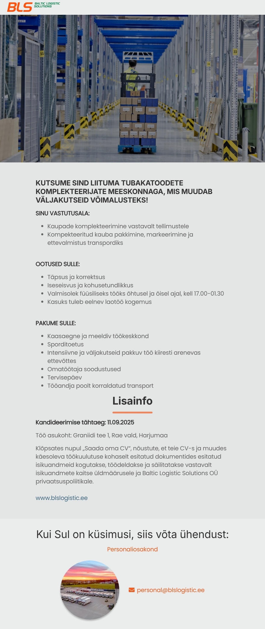 Baltic Logistic Solutions OÜ Tubakatoodete komplekteerija