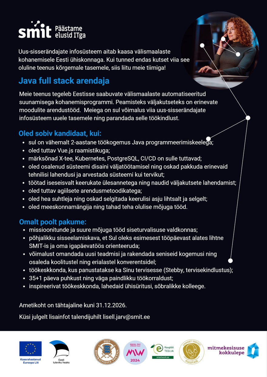 Siseministeeriumi infotehnoloogia- ja arenduskeskus Java full stack arendaja