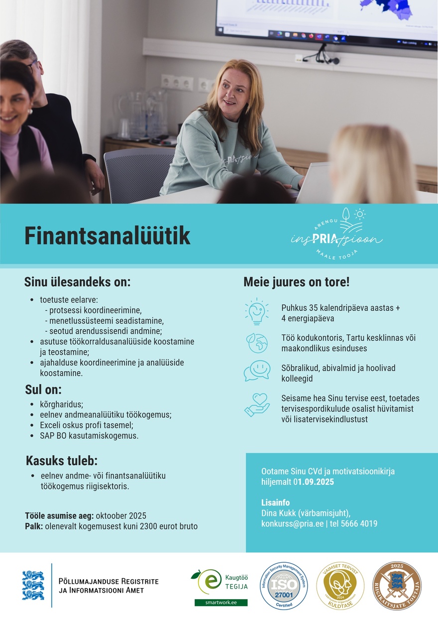 Põllumajanduse Registrite ja Informatsiooni Amet Finantsanalüütik