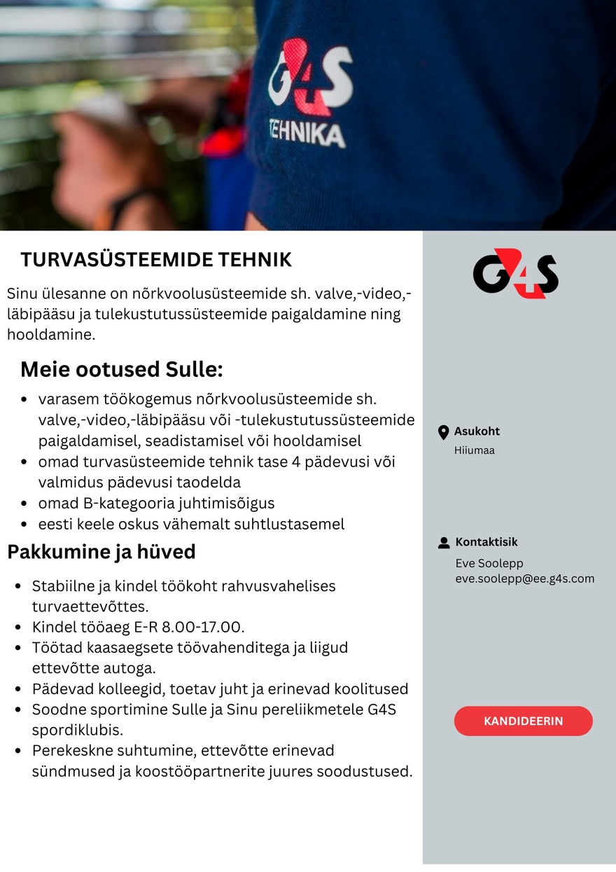AS G4S Eesti Turvasüsteemide tehnik (Hiiumaa)