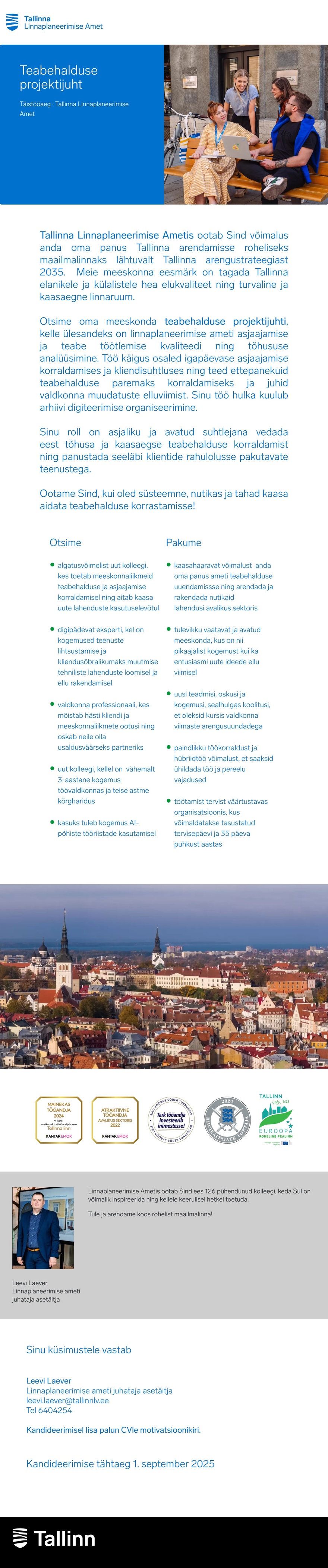 Tallinna Linnaplaneerimise Amet Teabehalduse projektijuht