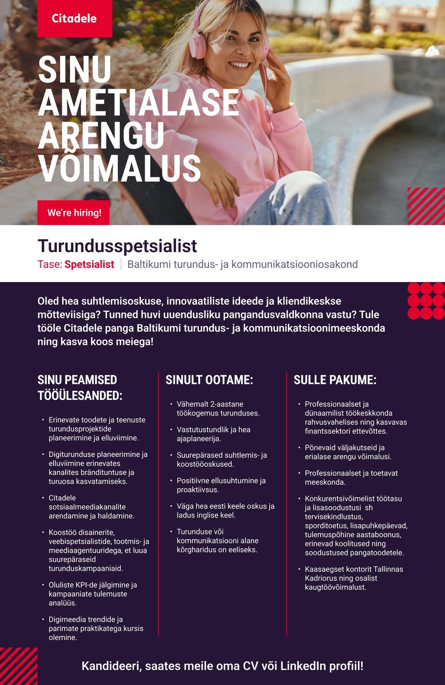AS CITADELE BANKA EESTI FILIAAL Turundusspetsialist