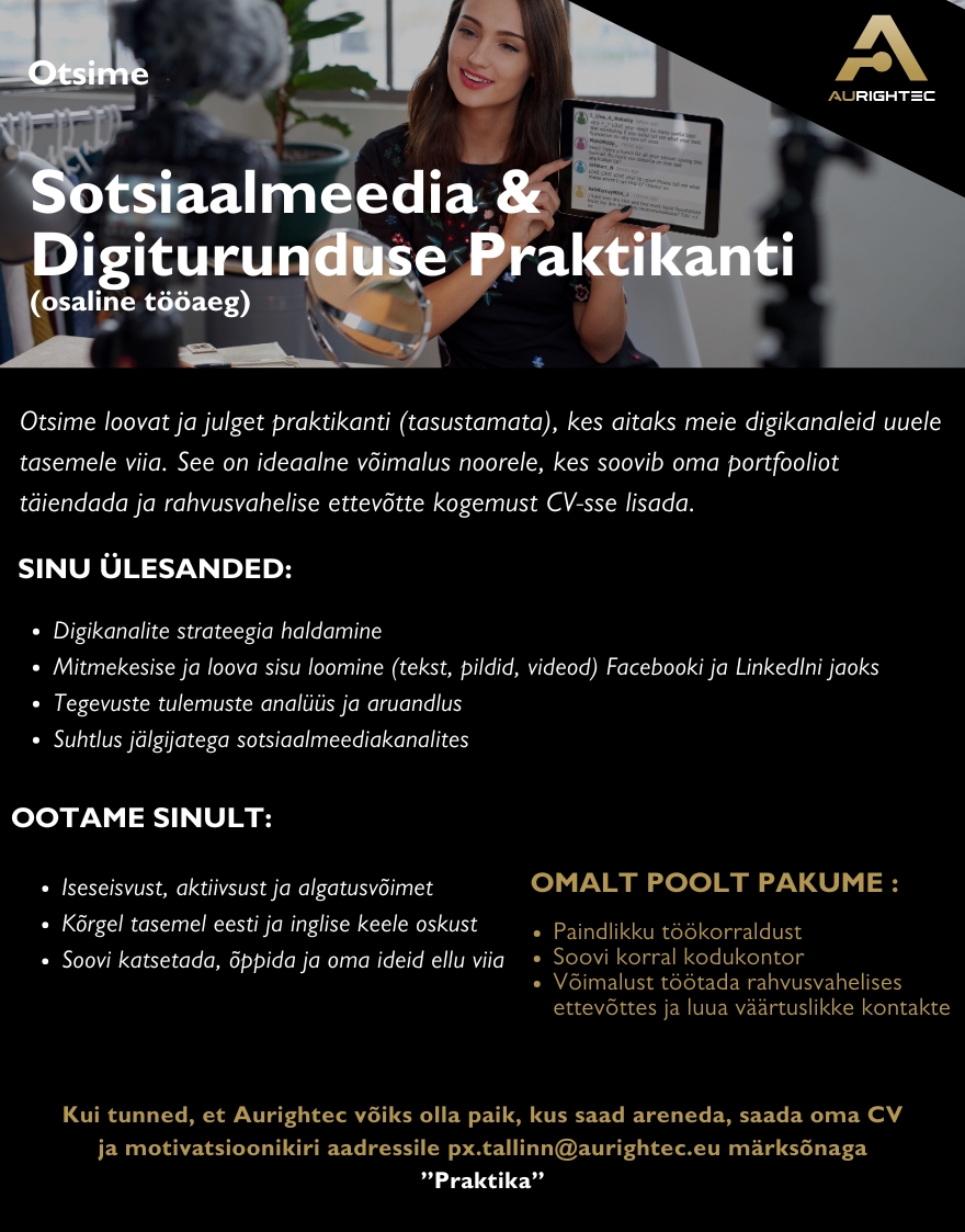 Aurightec Estonia AS Sotsiaalmeedia ja Digiturunduse Praktikant