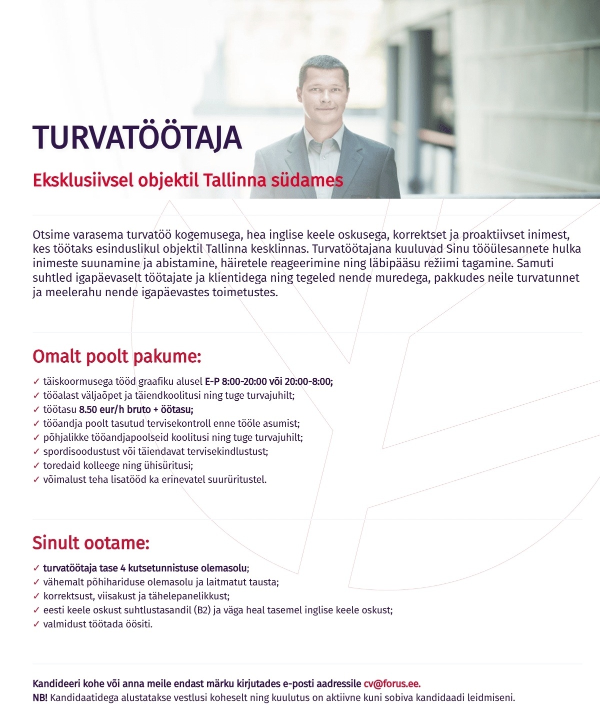 Forus Security AS Turvatöötaja eksklusiivsel objektil Tallinna südames