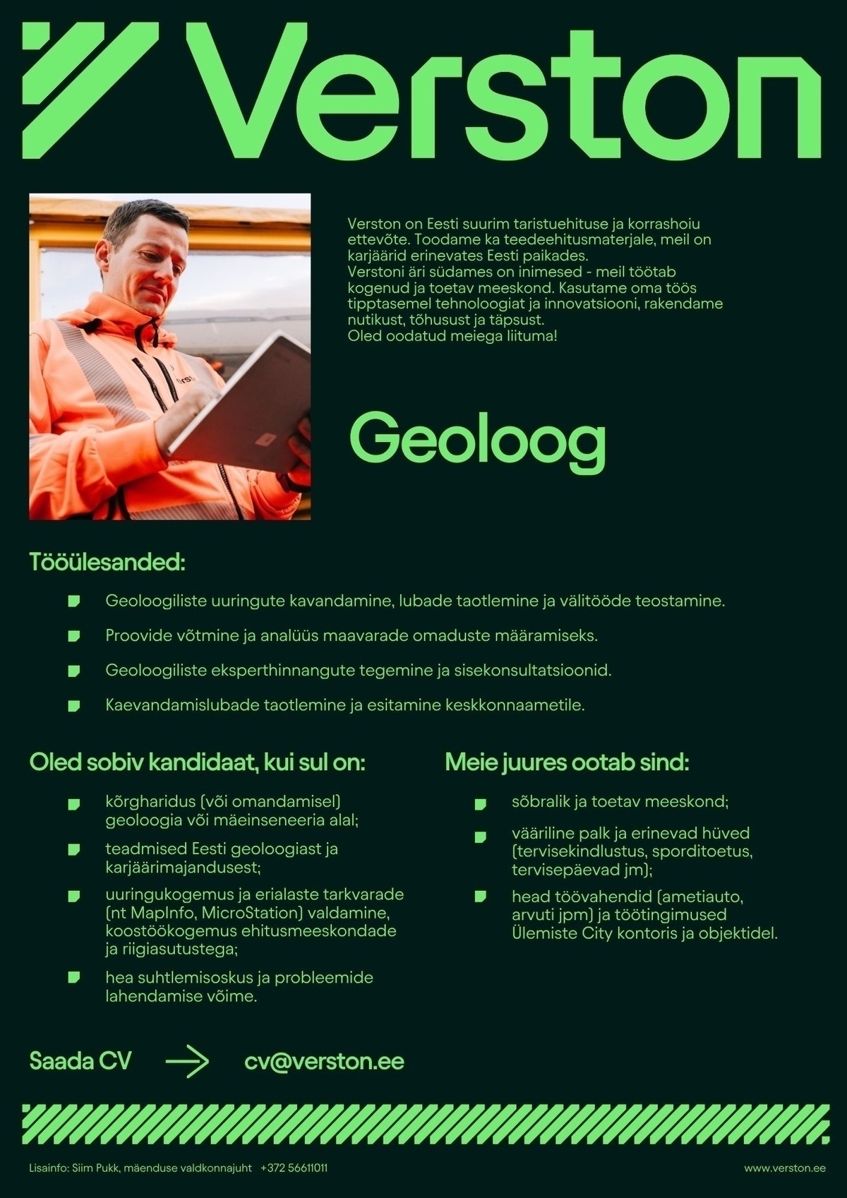 VERSTON EESTI OÜ Geoloog