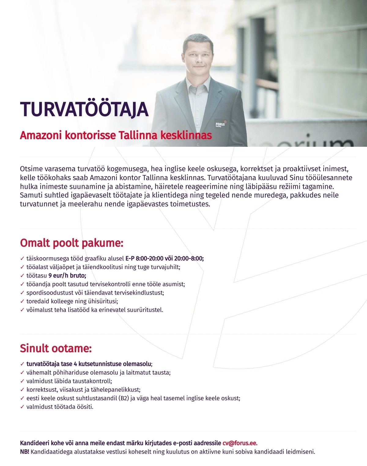 Forus Security AS Turvatöötaja Amazoni kontorisse Tallinna kesklinnas