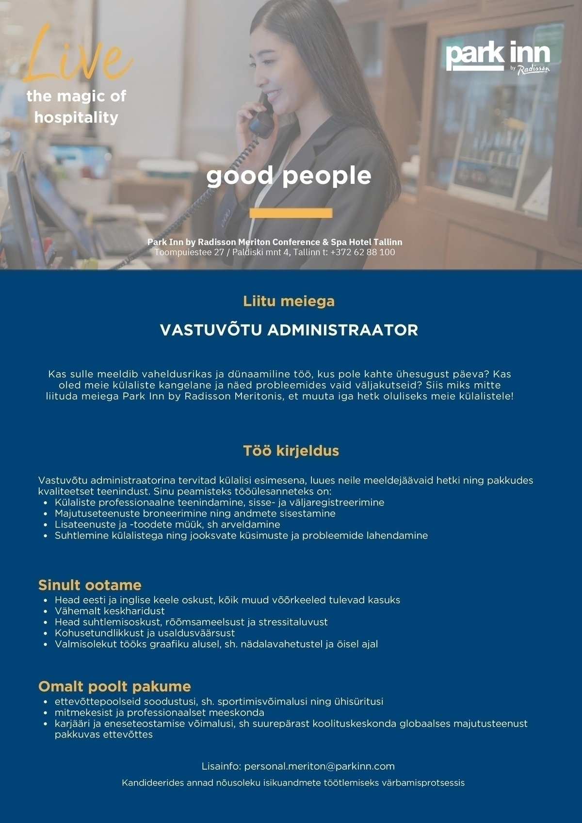 Meriton Hotels OÜ Vastuvõtuadministraator