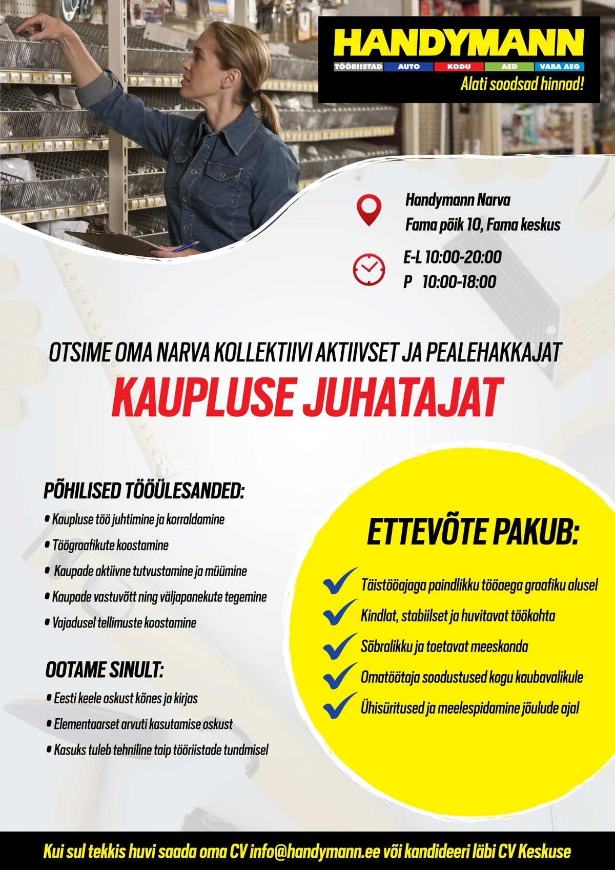 Handymann OÜ Kaupluse juhataja Narva Handymanni