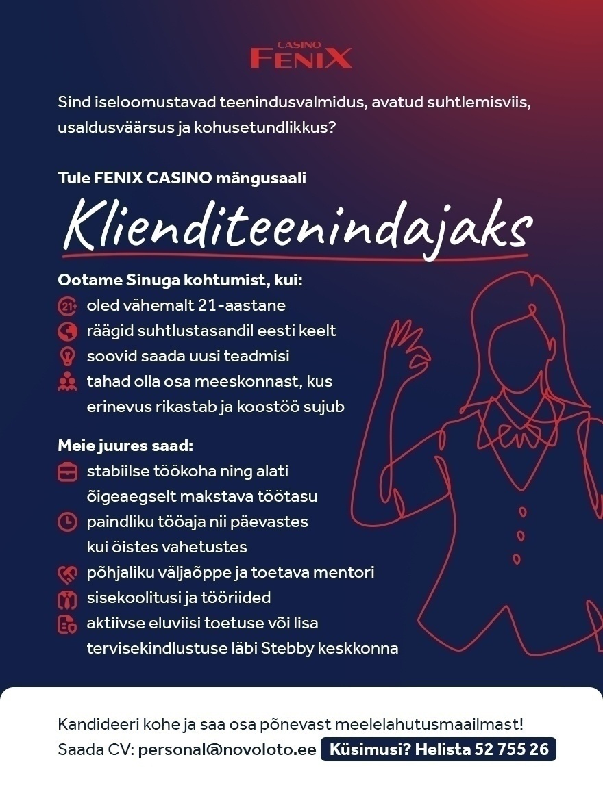 Novoloto OÜ Klienditeenindaja Tallinna Fenix Casino (Lasnamäe piirkond)