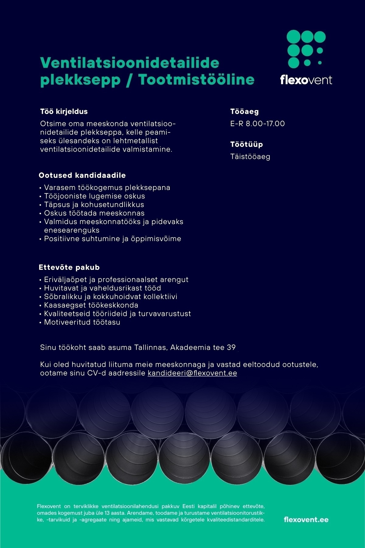 FLEXOVENT OÜ Ventilatsioonidetailide plekksepp/ tootmistööline