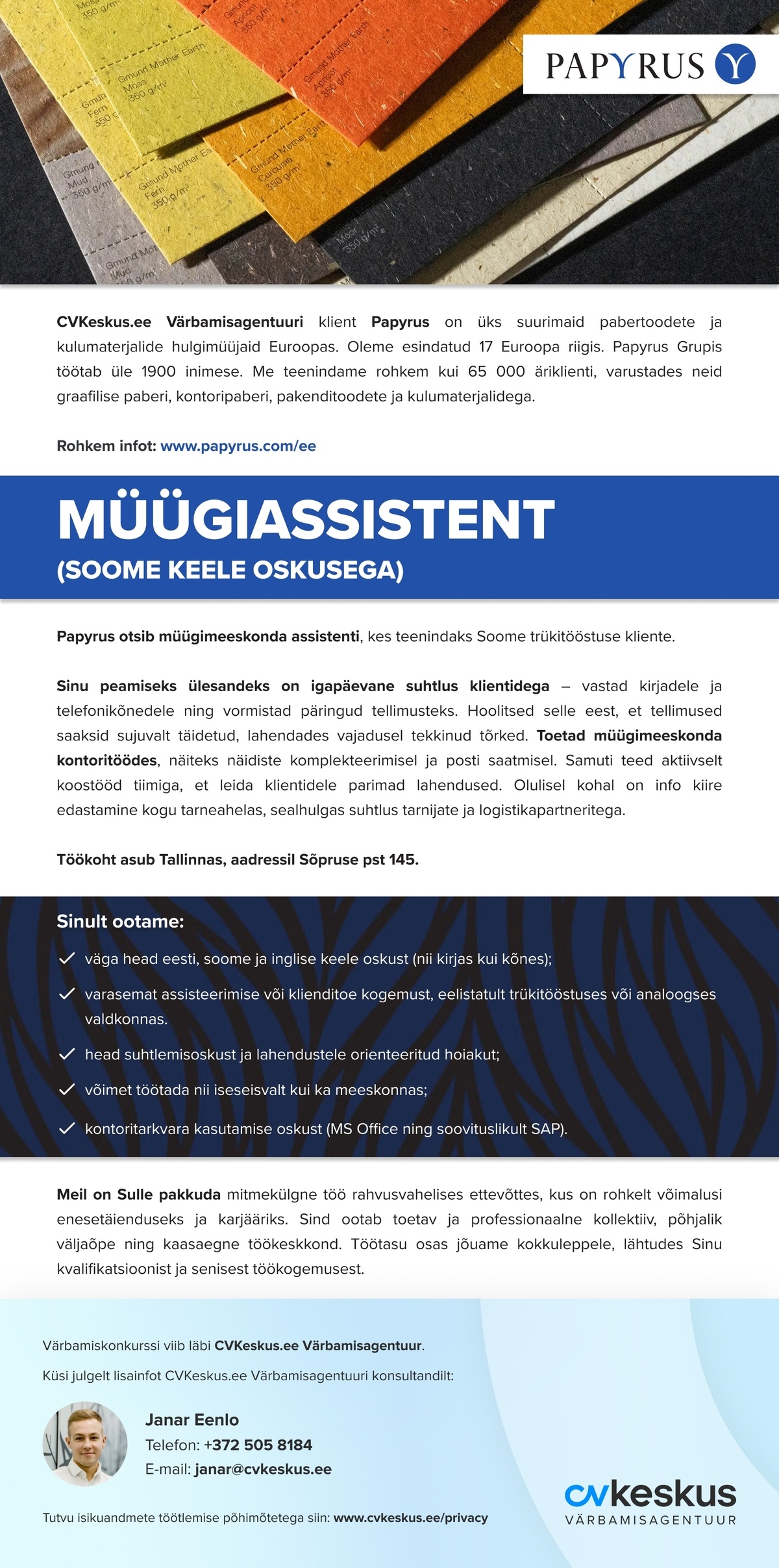 Papyrus OÜ MÜÜGIASSISTENT (soome keele oskusega)
