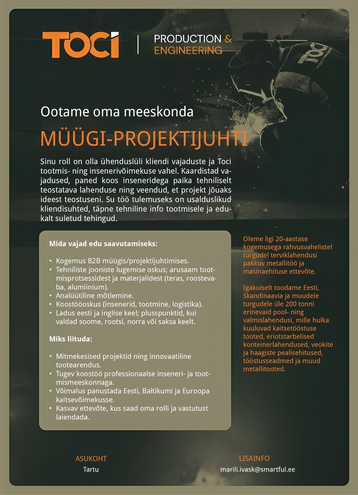 TOCI OÜ Müügi-projektijuht