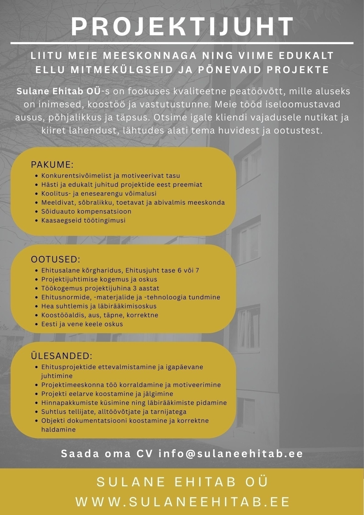 Sulane Ehitab OÜ Projektijuht