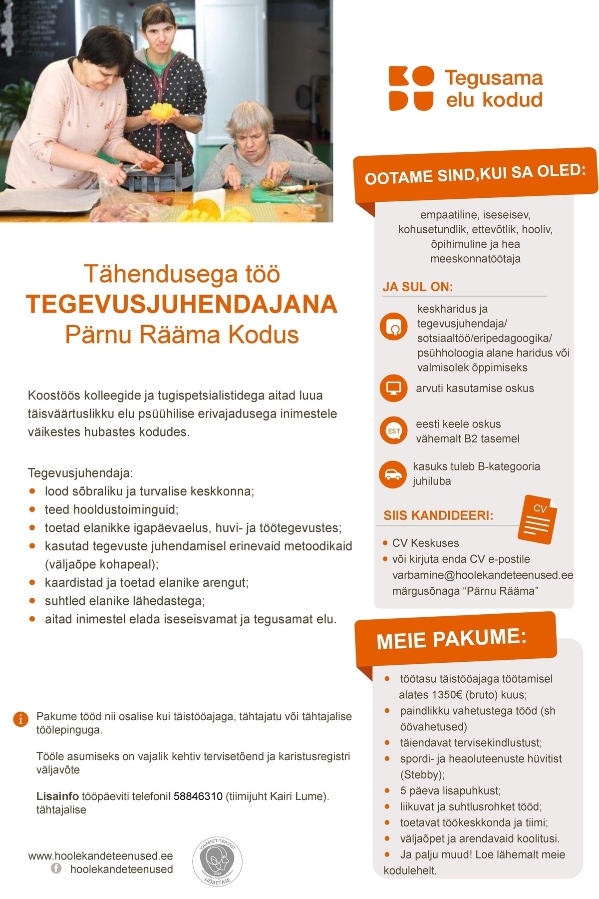 HOOLEKANDETEENUSED AS Tähendusega töö tegevusjuhendajale Pärnus