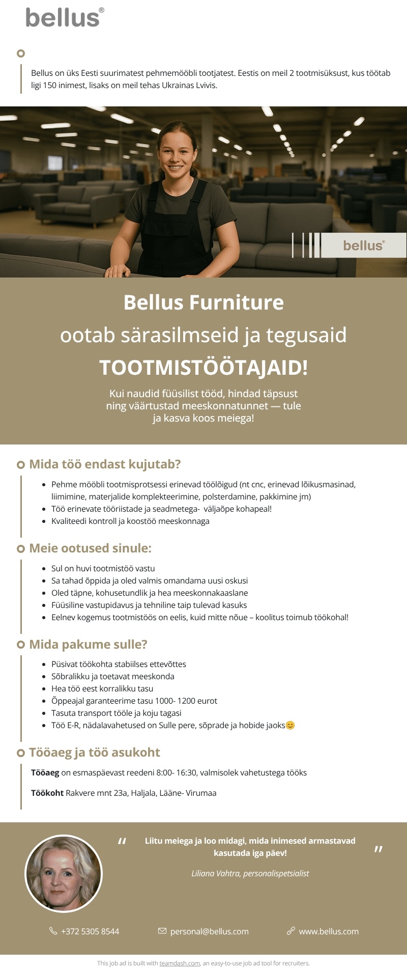 Bellus Furniture OÜ TOOTMISTÖÖTAJA