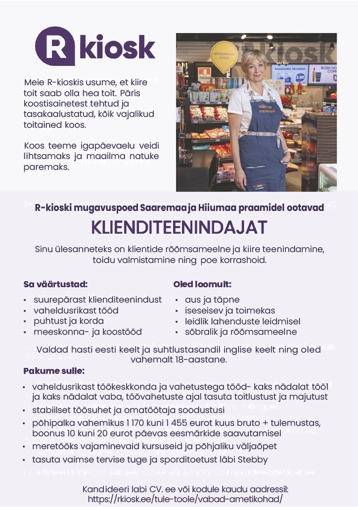 Reitan Convenience Estonia AS Saaremaa ja Hiiumaa praamide R-kioski klienditeenindaja