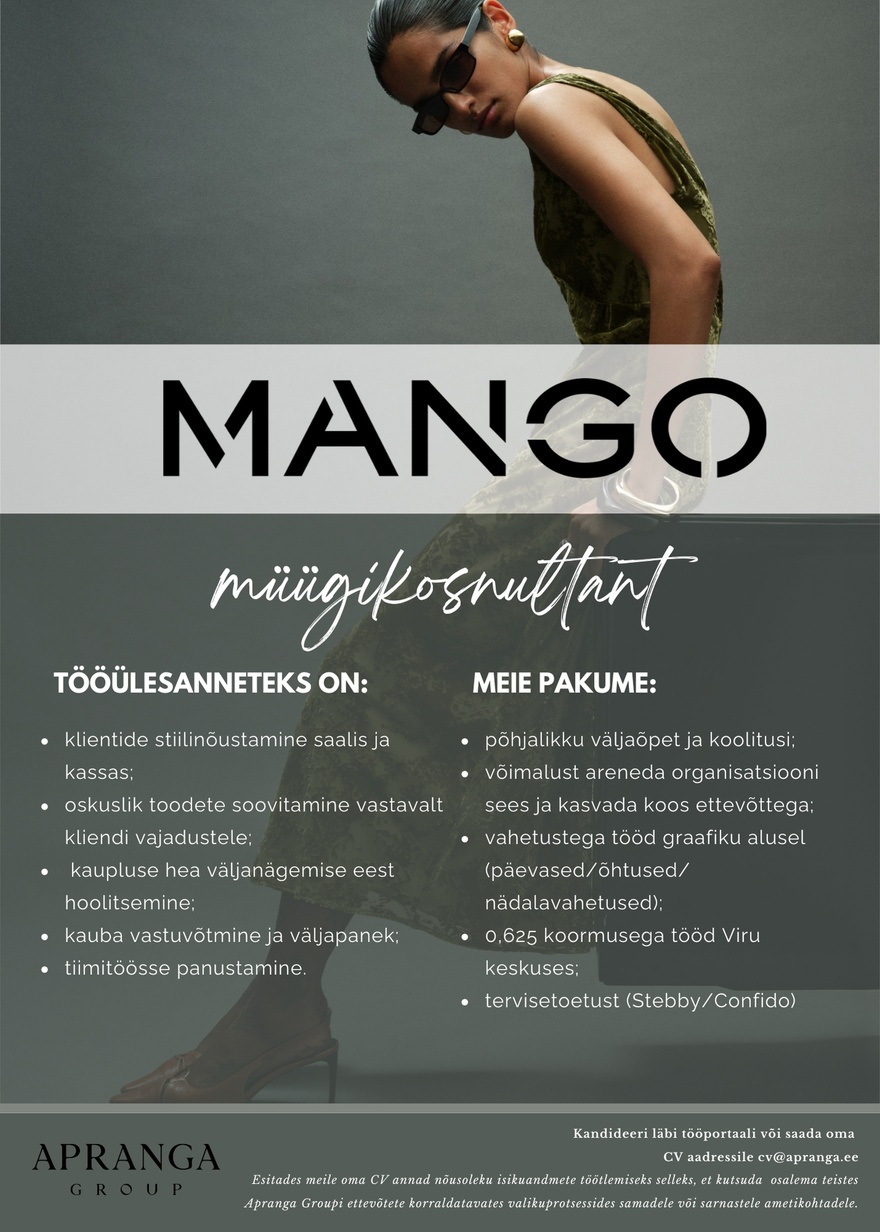 Apranga OÜ MANGO müügikonsultant