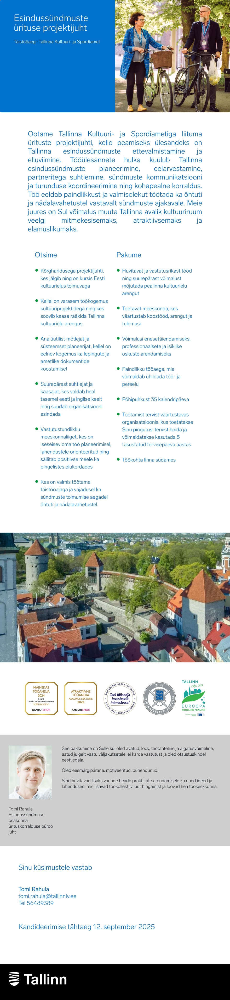 Tallinna Kultuuri- ja Spordiamet Esindussündmuste ürituse projektijuht