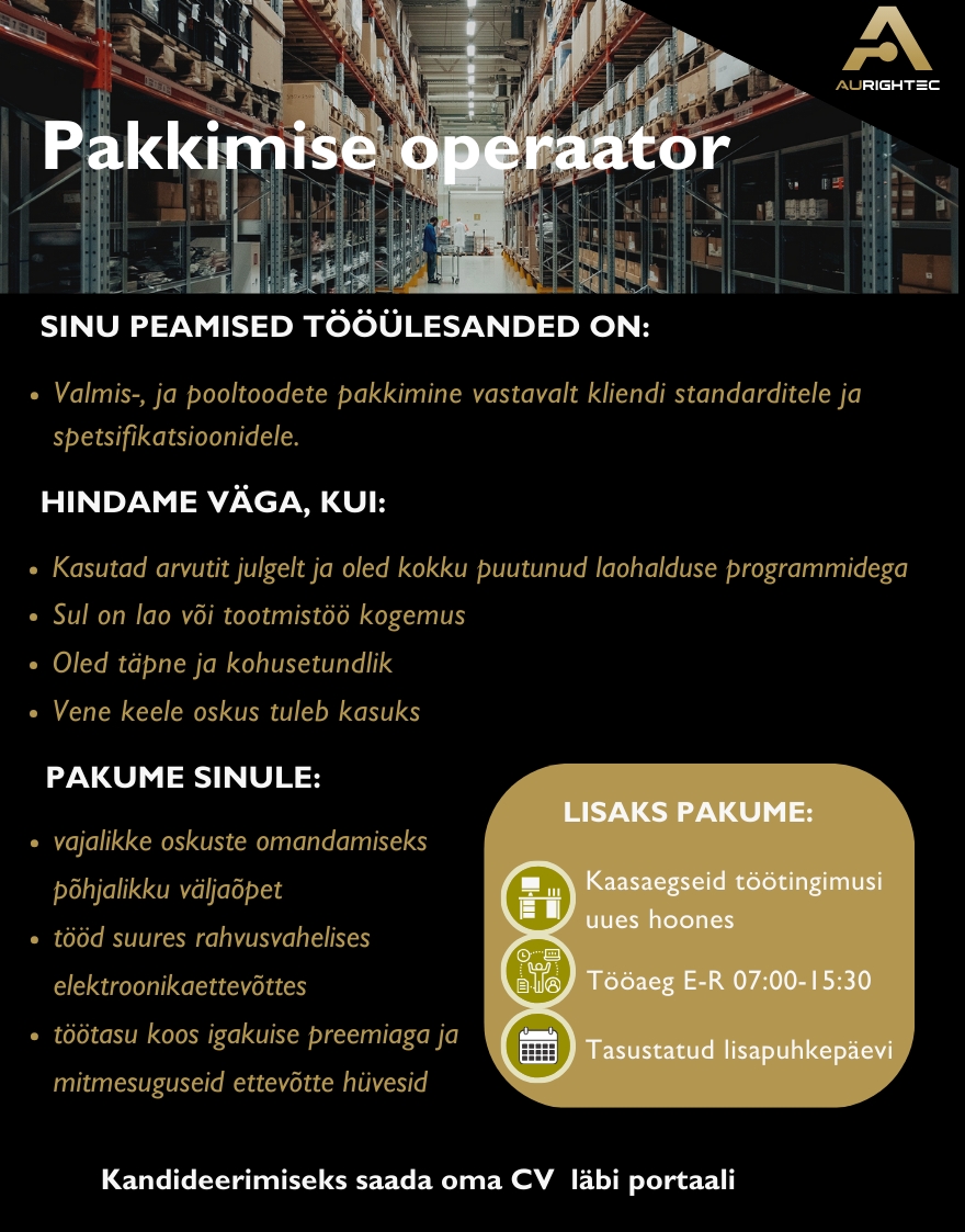 Aurightec Estonia AS Pakkimise operaator