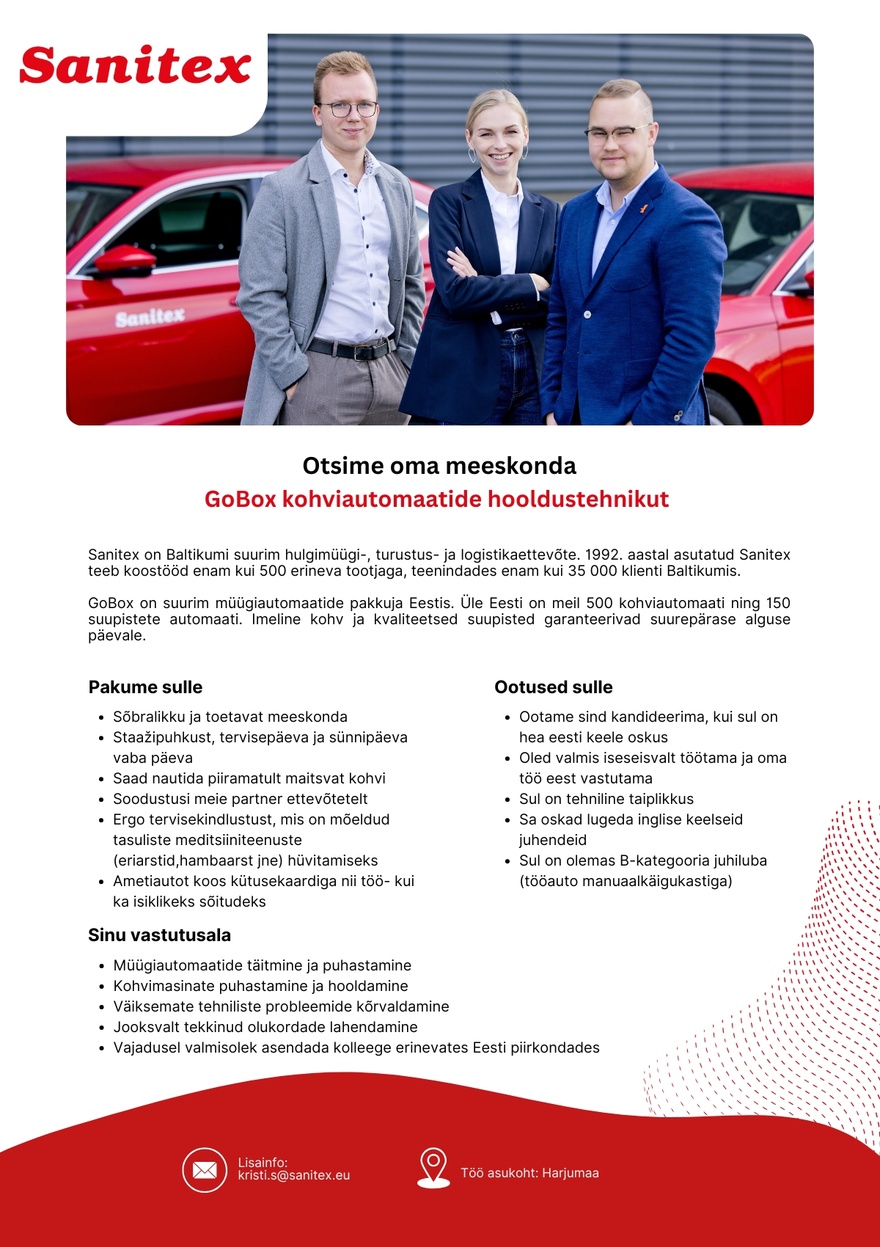 Sanitex OÜ GoBox kohviautomaatide hooldustehnik