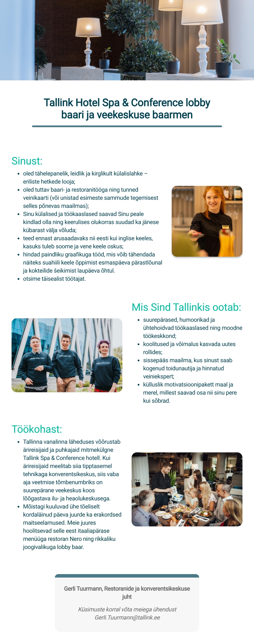 Tallink Grupp AS Tallink Hotel Spa & Conference lobby baari ja veekeskuse kelner-baarmen