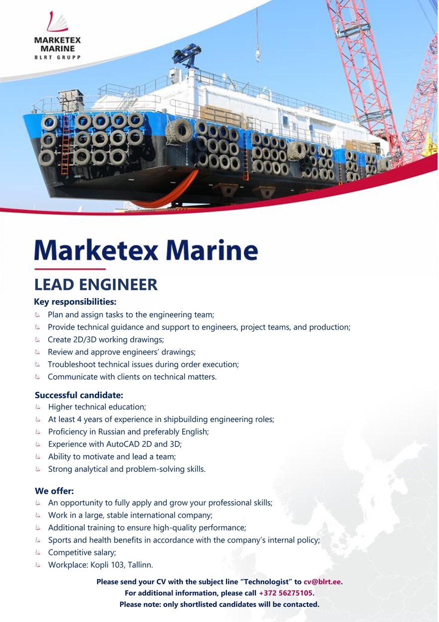 Marketex Marine Lead engineer ( shipbuilding )