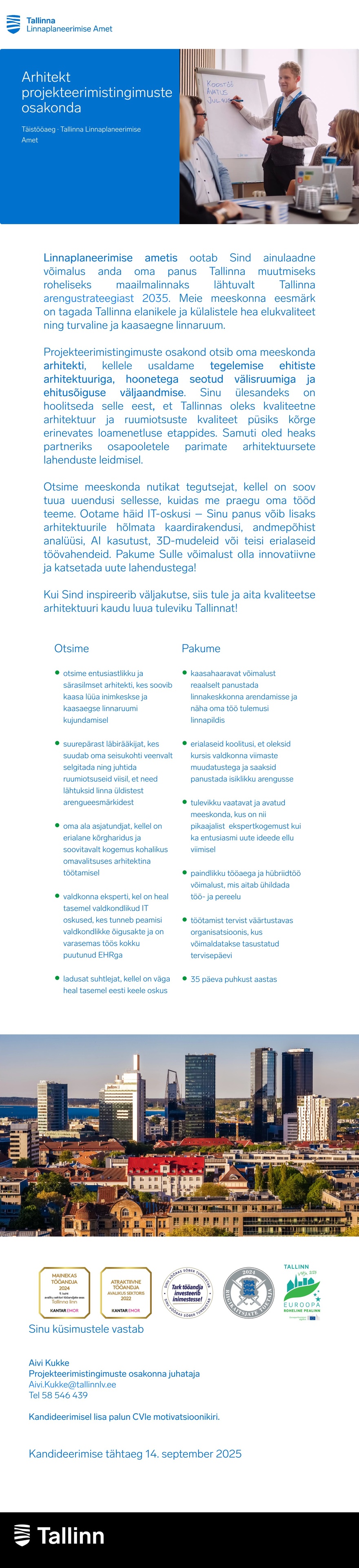 Tallinna Linnaplaneerimise Amet Arhitekt projekteerimistingimuste osakonda