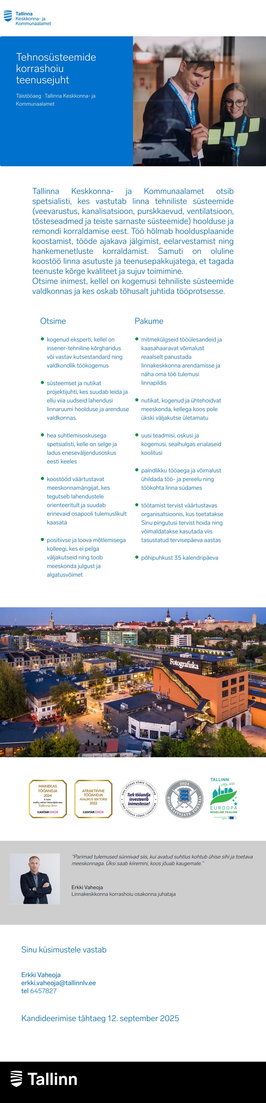 Tallinna Keskkonna- ja Kommunaalamet Tehnosüsteemide korrashoiu teenusejuht
