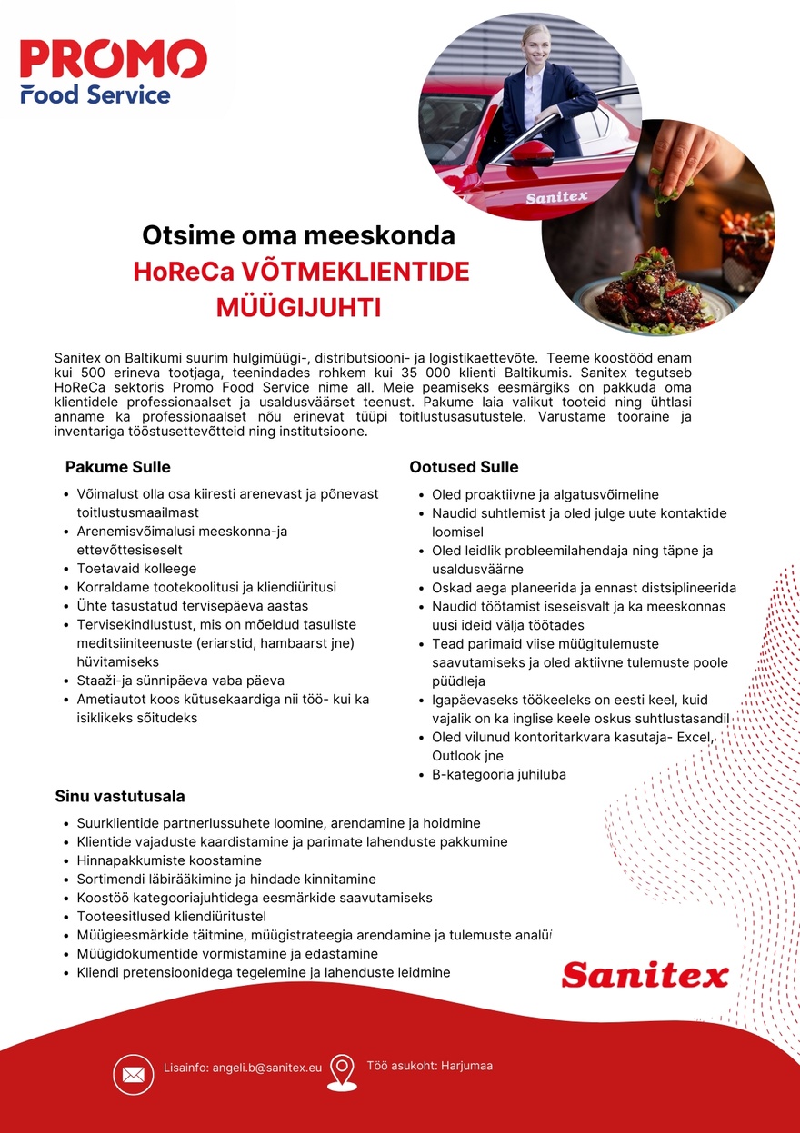 Sanitex OÜ HoReCa võtmeklientide müügijuht