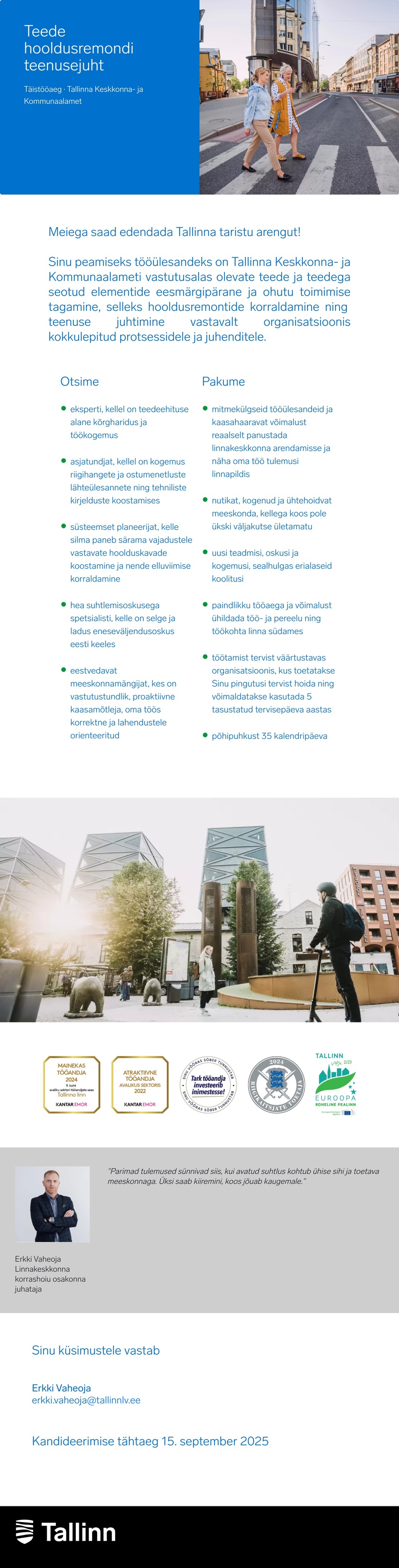 Tallinna Keskkonna- ja Kommunaalamet Teede hooldusremondi teenusejuht