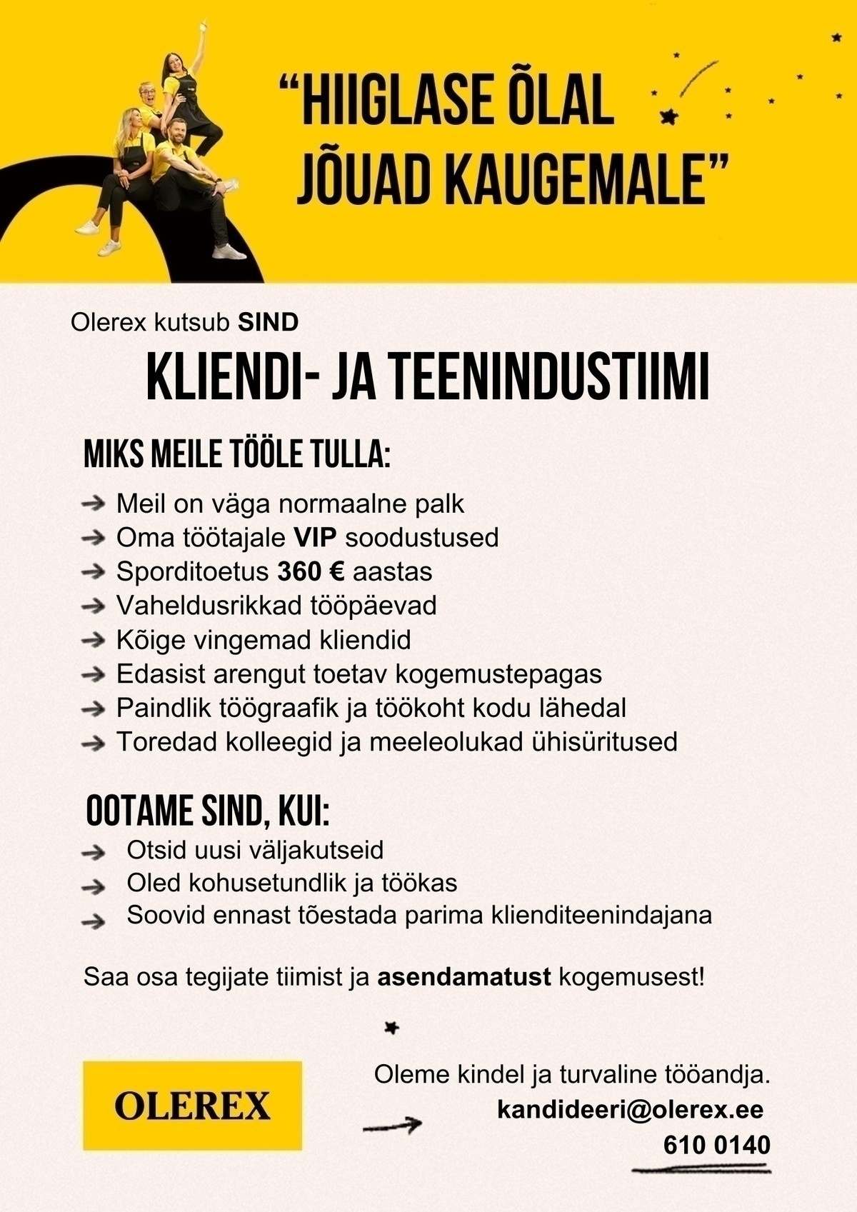 Olerex AS Klienditeenindaja Väo keskuse teenindustiimi