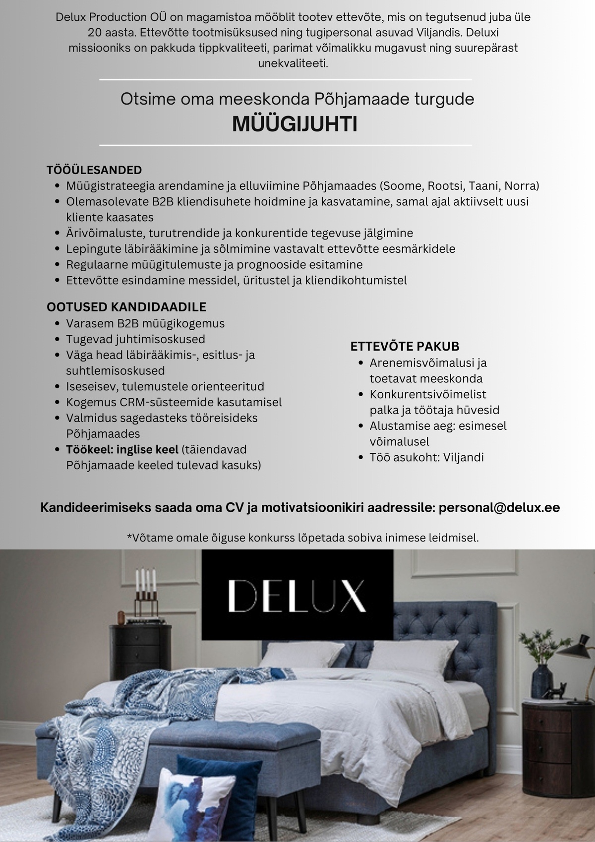 DELUX PRODUCTION OÜ Müügijuht