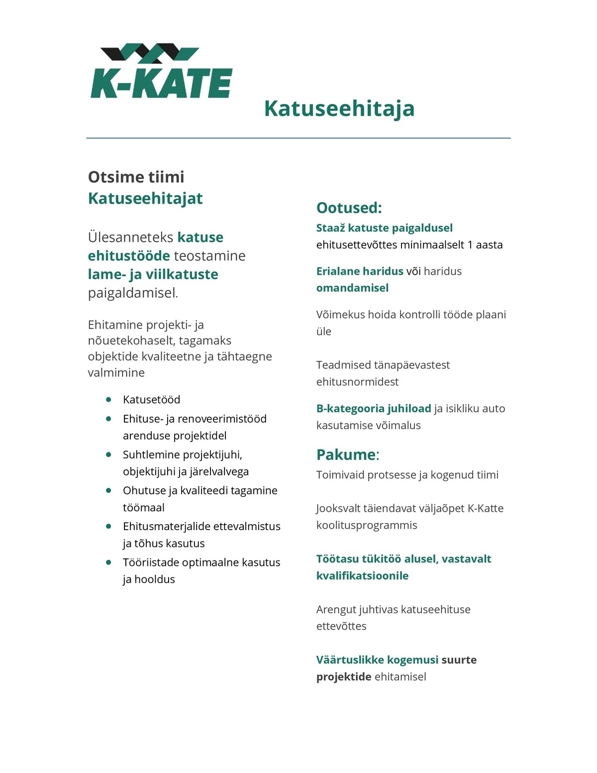 K-Kate Katused OÜ Katuseehitaja