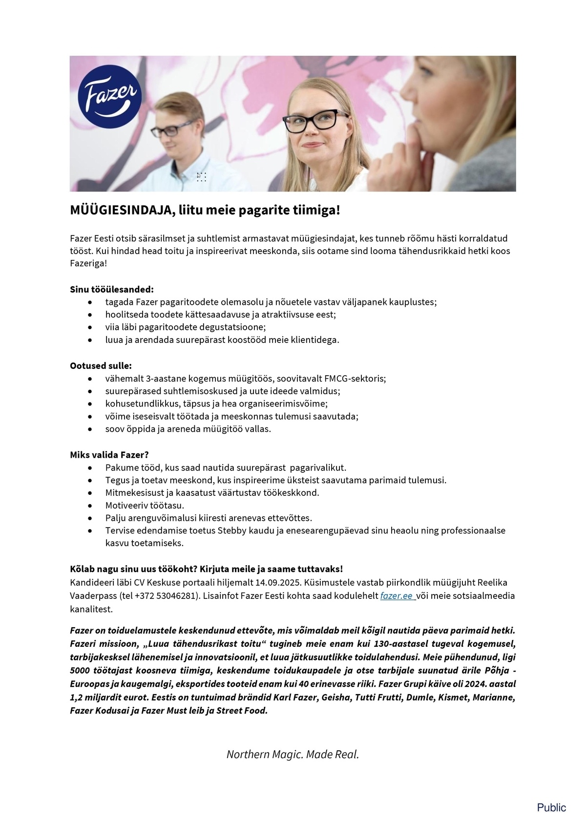 Fazer Eesti OÜ Müügiesindaja