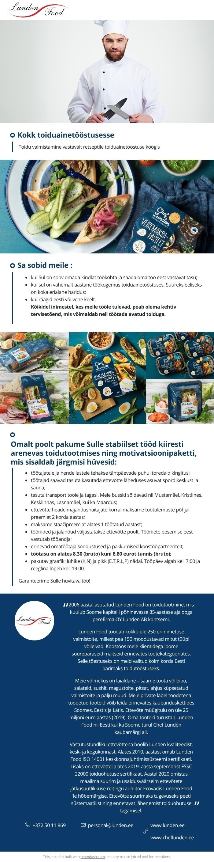 Lunden Food OÜ Kokk