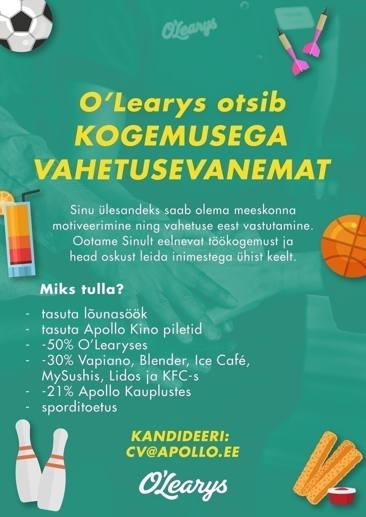APL Restoranid OÜ Otsime kogemusega VAHETUSEVANEMAT Kristiine O’Learyse tiimi!