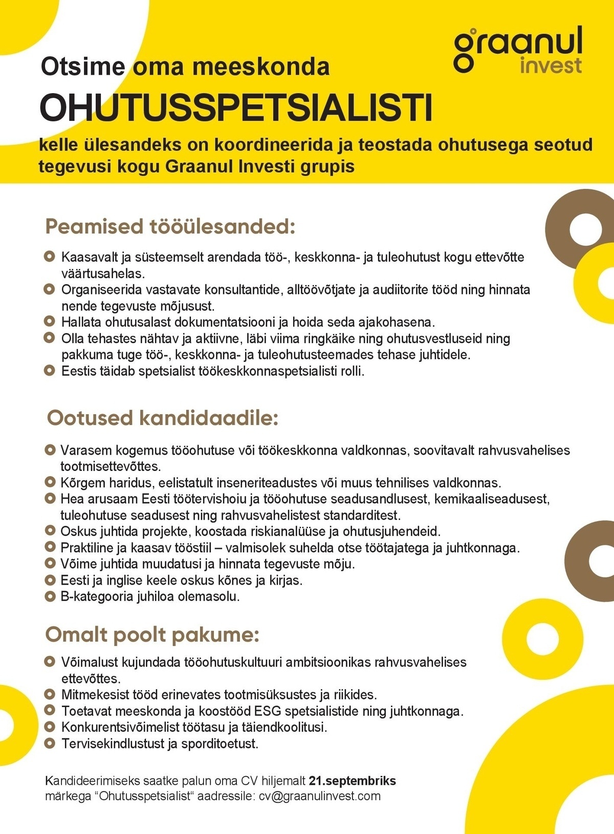 Graanul Invest AS Ohutusspetsialist