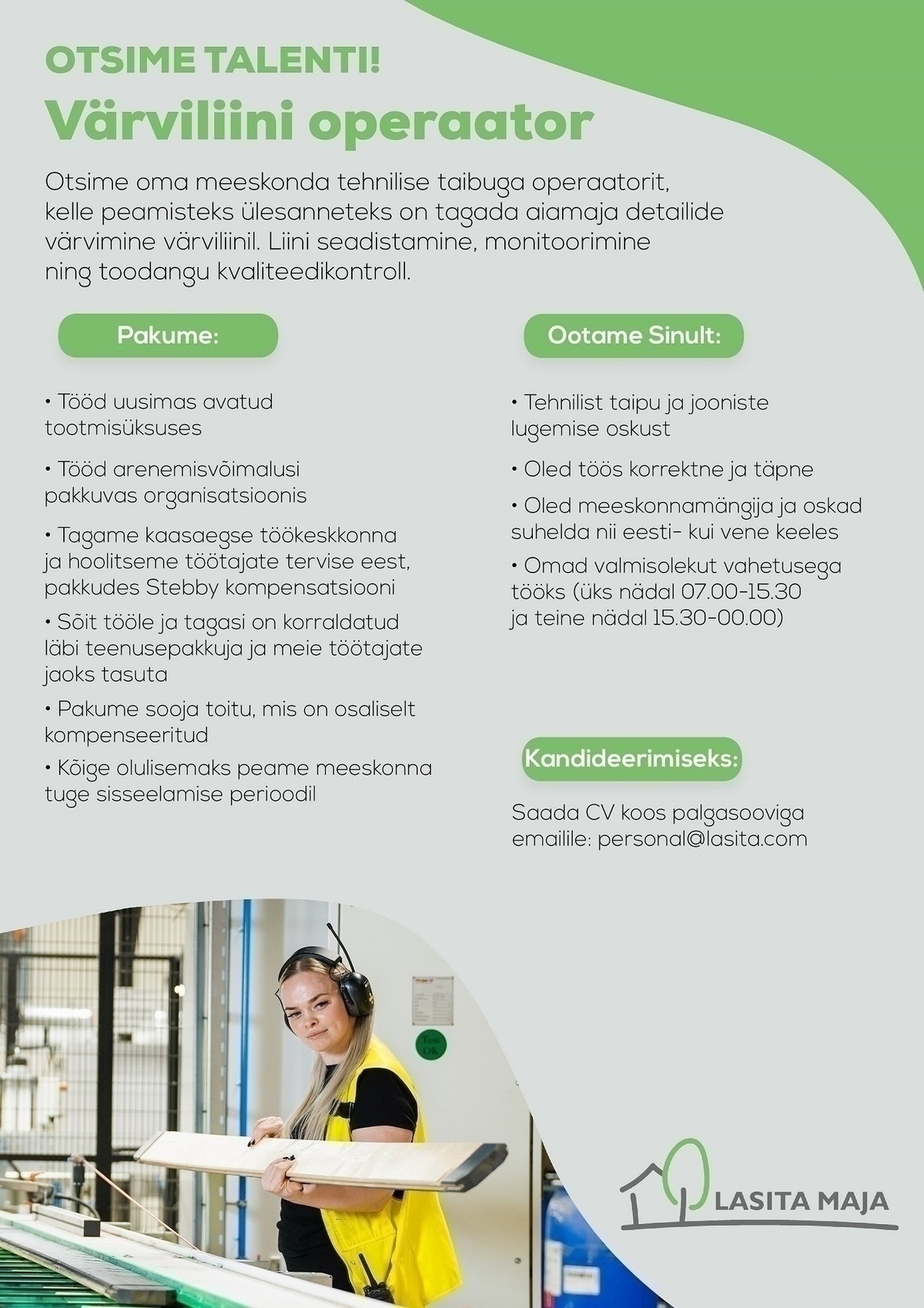 Lasita Maja OÜ Värviliini operaator&tõstukijuht