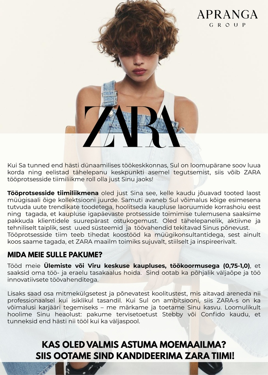 Apranga OÜ Liitu ZARA tööprotsesside tiimiga