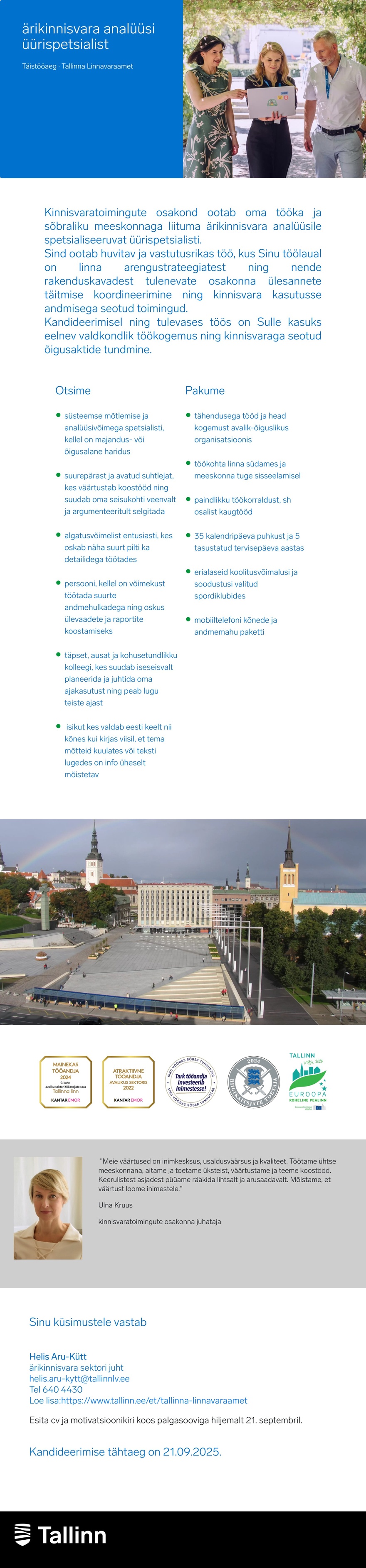 Tallinna Linnavaraamet Ärikinnisvara analüüsi üürispetsialist