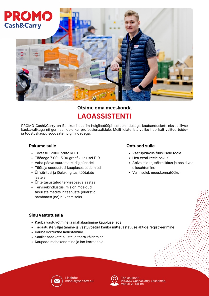 Sanitex OÜ Laoassistent Lasnamäe Promo Cash&Carry hulgikaupluses