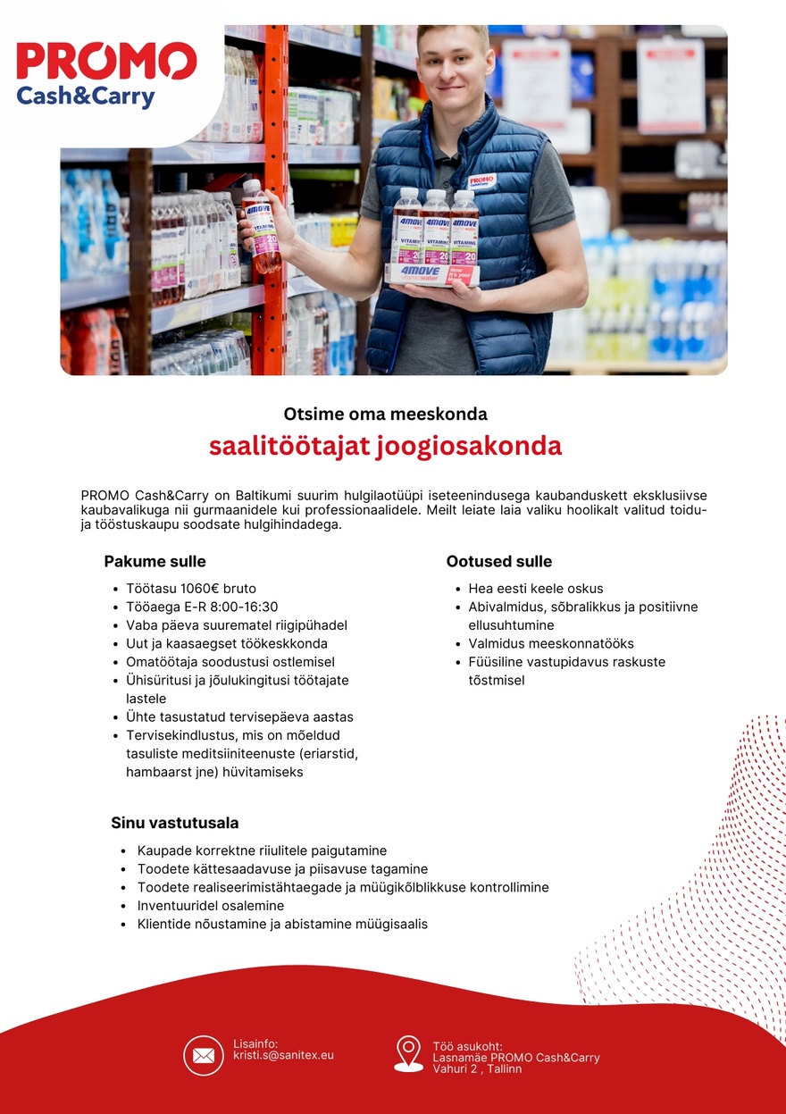 Sanitex OÜ Saalitöötaja joogiosakonda Lasnamäe Promo Cash&Carry hulgikaupluses