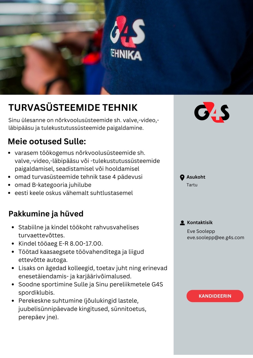 AS G4S Eesti Turvasüsteemide tehnik (Lõuna-Eesti)